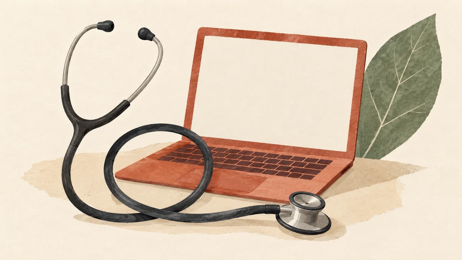 A stethoscope beside a laptop, an illustration of care delivered across distance.